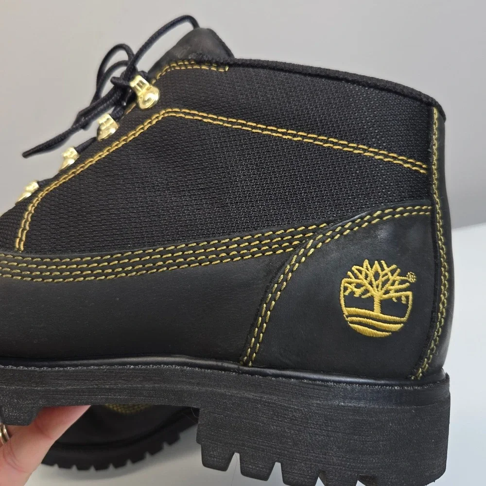 Timberland Waterproof Boots Mens 7 Black Campsite Chukka Leather Canvas Workwear